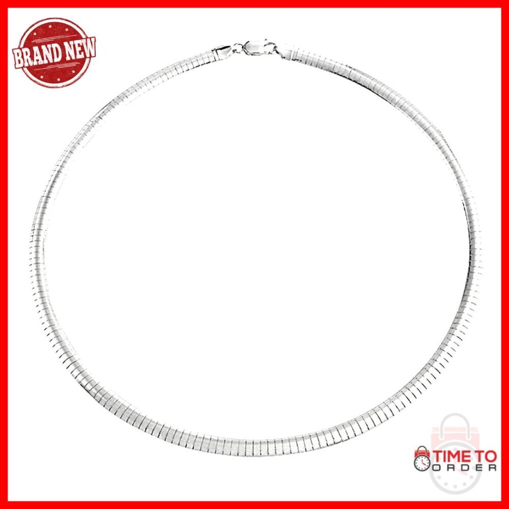 Sterling Silver Omega Chain Necklace 20 Inch Flexible Italian Flat